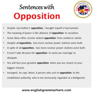 opposition in a sentence|Examples of 'opposition' in a sentence .